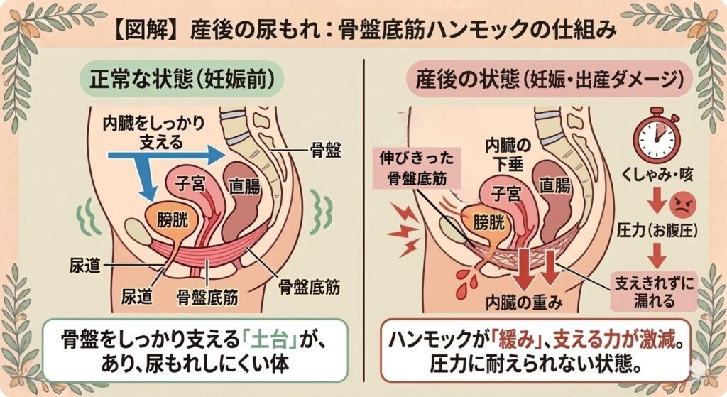 産後の尿もれ、骨盤底筋ハンモックの仕組み