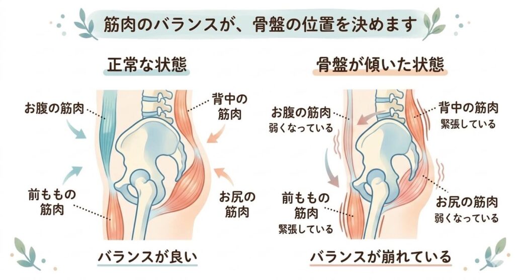 筋肉のバランスが骨盤の位置を決めます