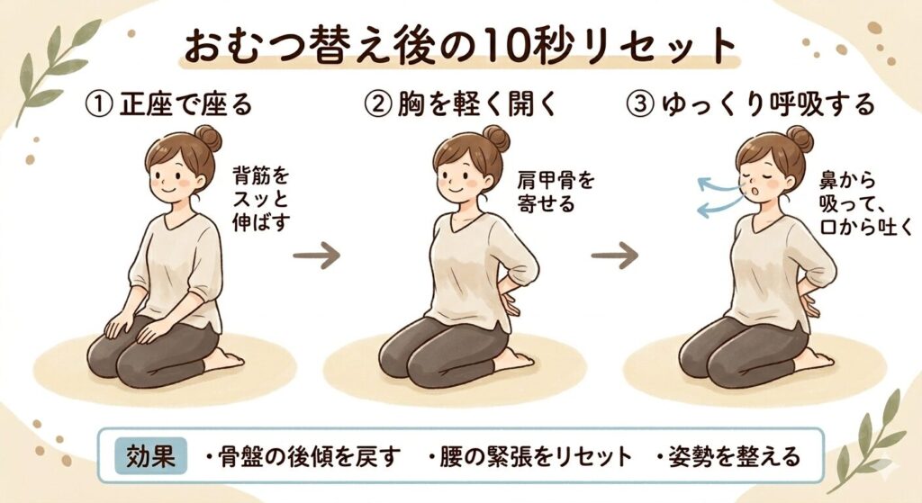 おむつ替えの後の腰痛対策。10秒リセット。