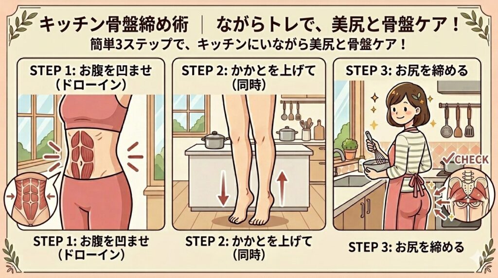 キッチンは最高の整体院！？料理中にできる「かかと上げ下げ」骨盤締め術