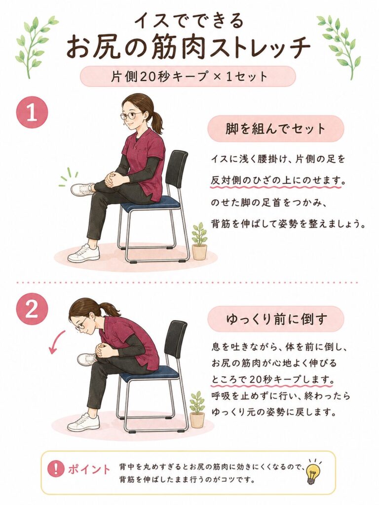 むくみ対策のストレッチの紹介。お尻を伸ばす。