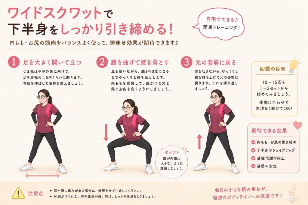 ワイドスクワットで下半身をしっかり引き締める