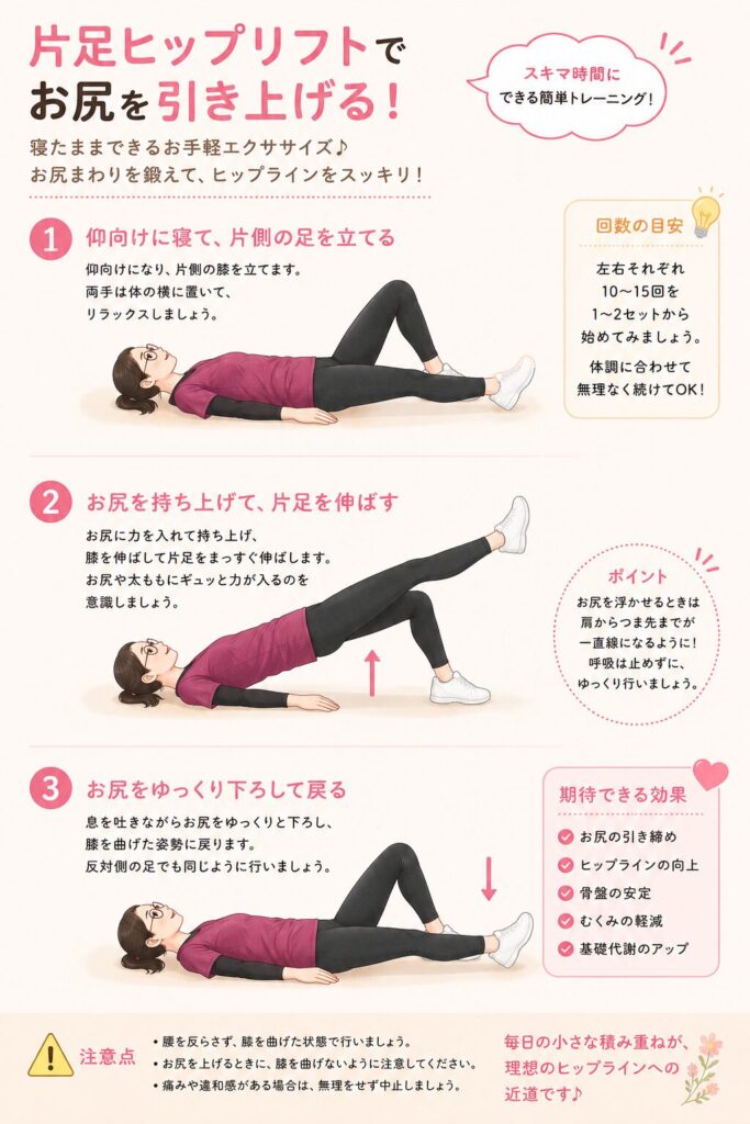 片足ヒップリフトでお尻を引き上げる