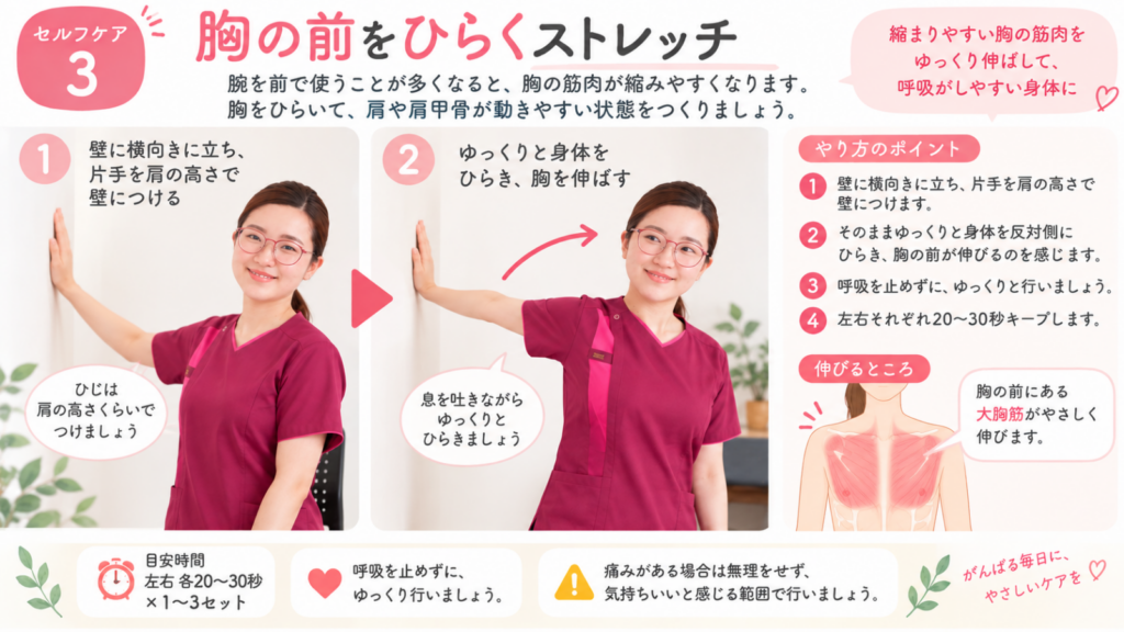 胸の前をひらくストレッチ